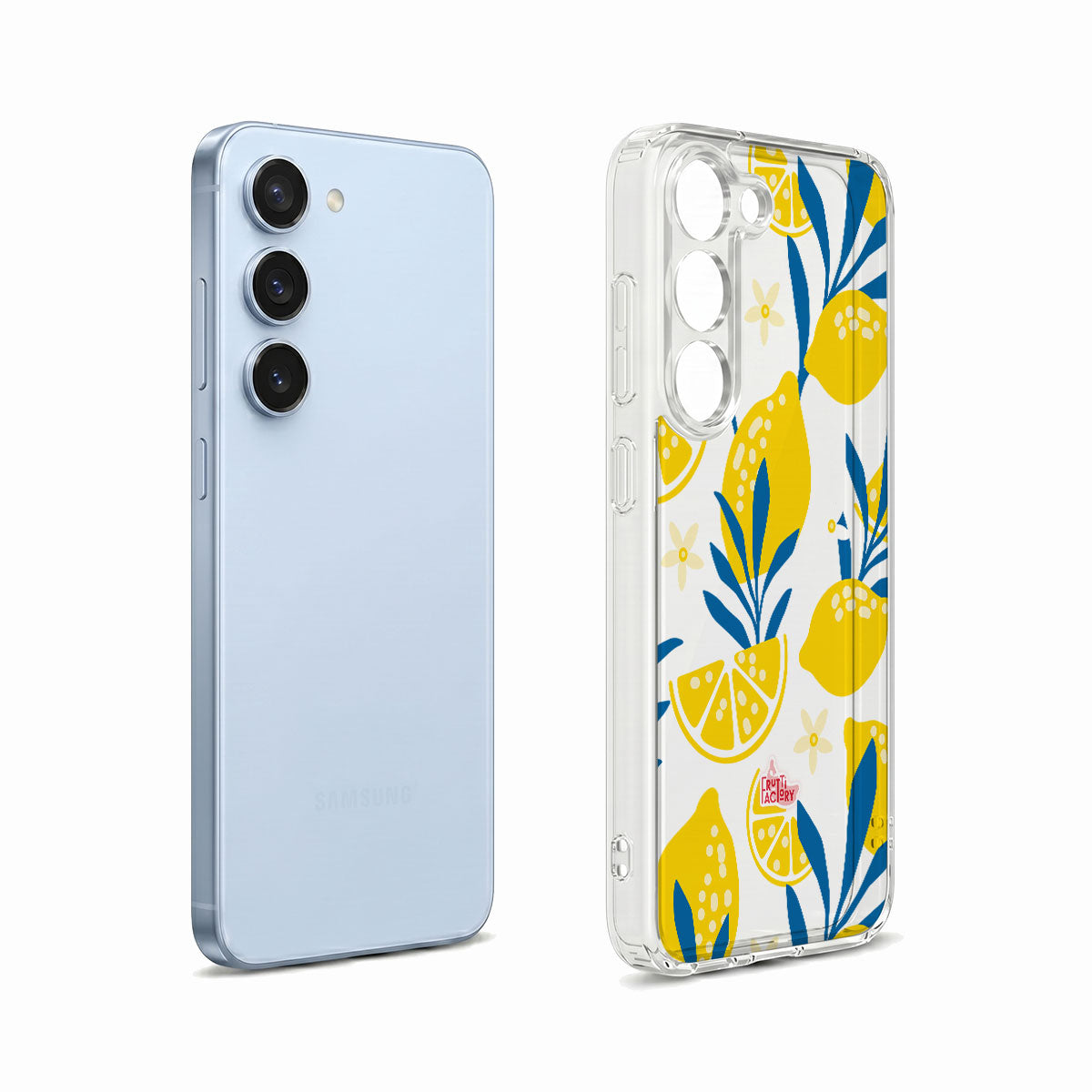 Coque transparente Samsung Galaxy citron jaune, vue éclatée