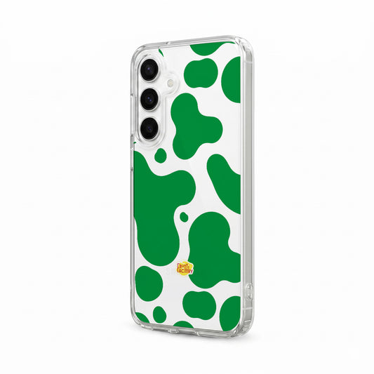 Coque transparente Samsung Galaxy dinosaure vert, vue trois quarts