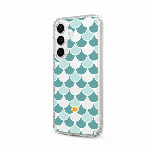 Coque transparente Samsung Galaxy écailles vert, vue trois quarts