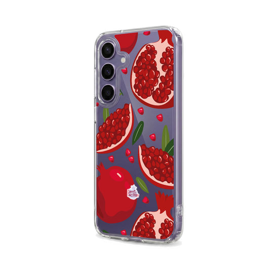 Coque transparente Samsung Galaxy grenade rouge, vue trois quarts