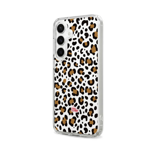 Coque transparente Samsung Galaxy léopard brun, vue trois quarts
