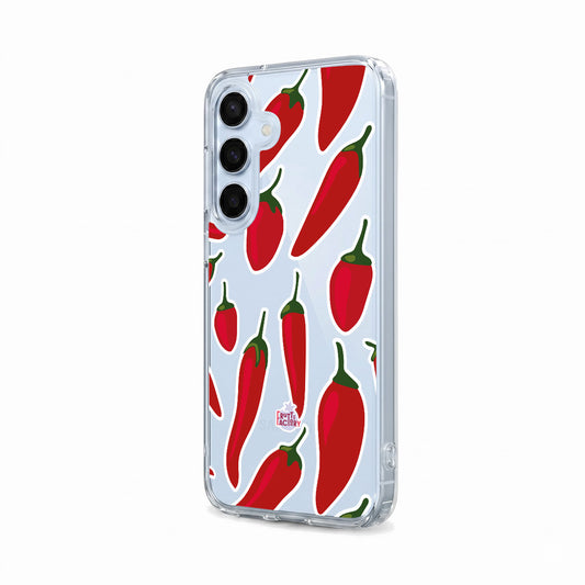 Coque transparente Samsung Galaxy piment rouge, vue trois quarts