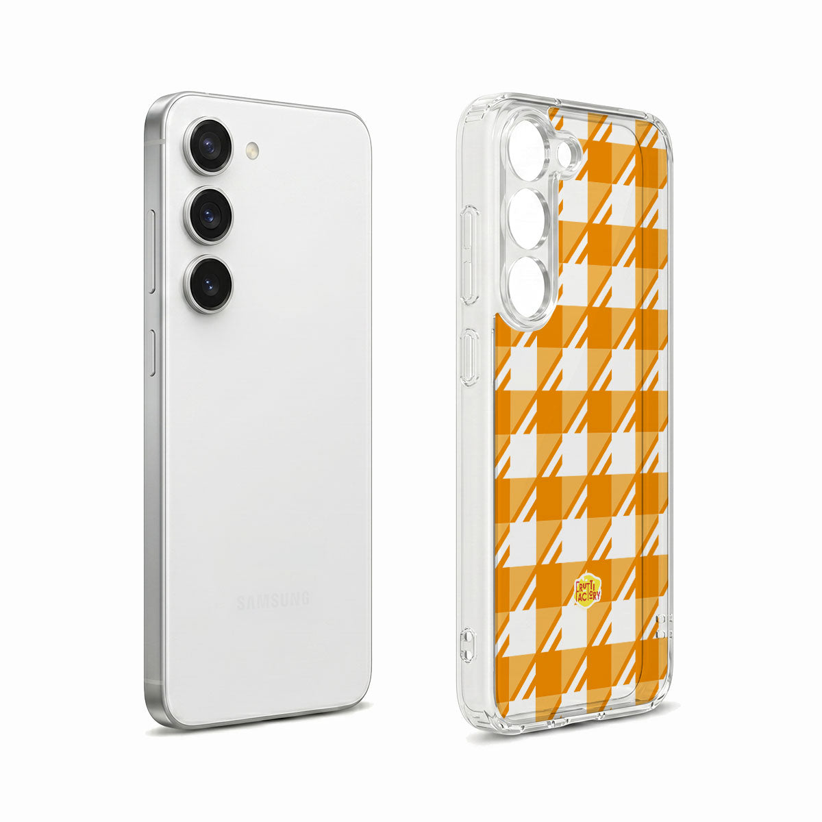 Coque transparente Samsung Galaxy Vichy orange, vue éclatée