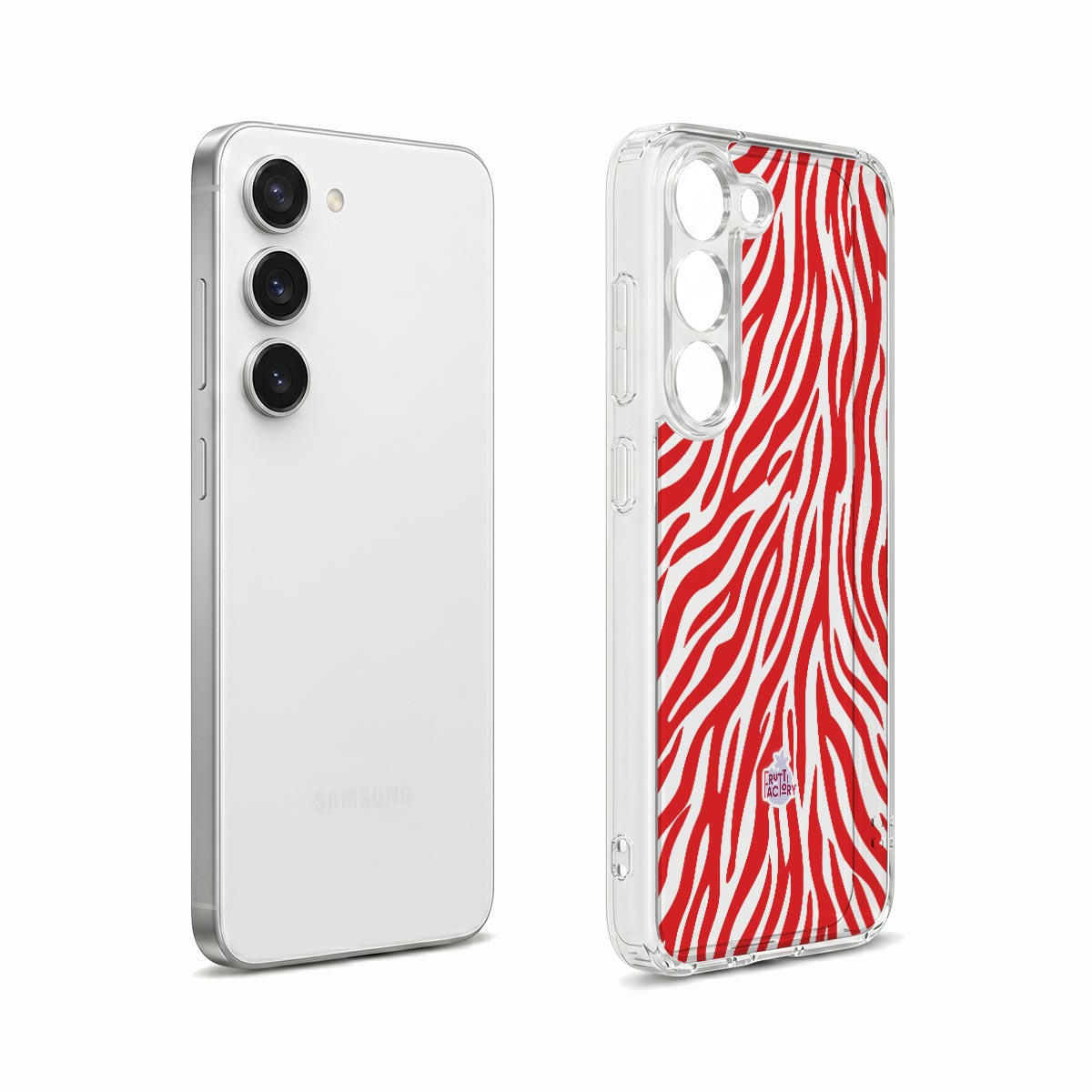 Coque transparente Samsung Galaxy zèbre rouge, vue éclatée