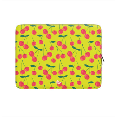 Housse ordinateur portable motif cerise vert, vue de face