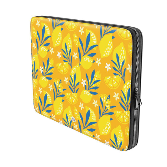 Housse ordinateur portable motif citron jaune, vue trois quarts