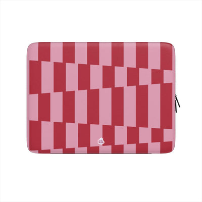 Housse ordinateur portable motif géométrique en briques décalées rose, vue de face