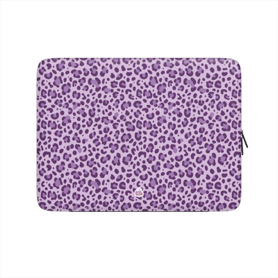 Housse ordinateur portable motif léopard mauve, vue de face
