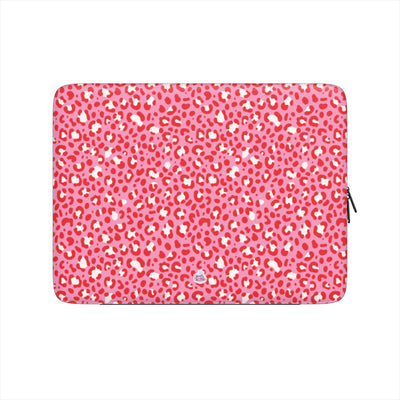 Housse ordinateur portable motif léopard rose, vue de face