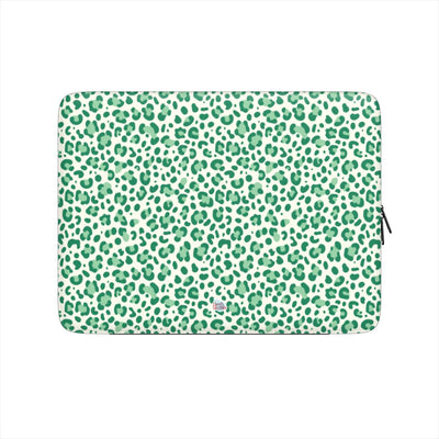 Housse ordinateur portable motif léopard vert, vue de face