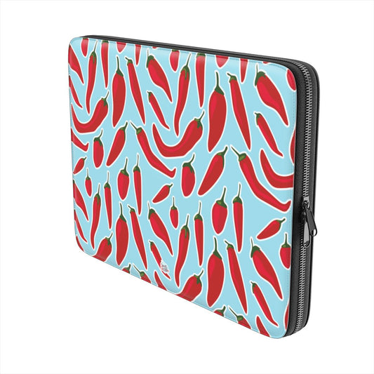 Housse ordinateur portable motif piment bleu, vue trois quarts