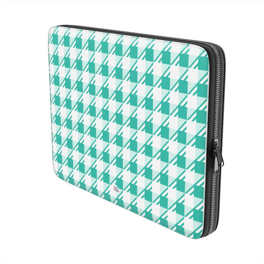 Housse ordinateur portable motif néo-carreau Vichy menthe, vue trois quarts