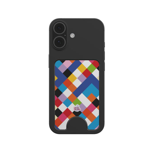 Porte-cartes magnétique arlequin multicolore, fixé au dos d'un téléphone