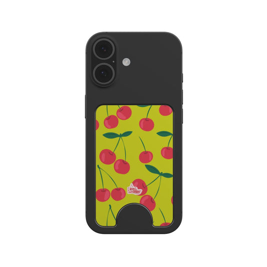 Porte-cartes magnétique cerise verte, fixé au dos d'un téléphone