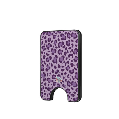 Porte-cartes magnétique léopard mauve, vue de face
