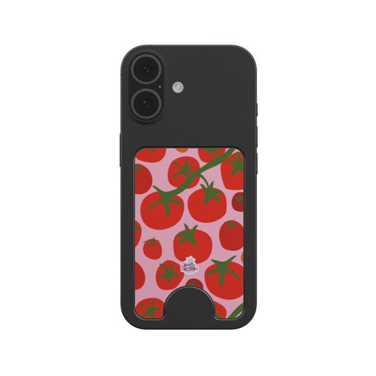 Porte-cartes magnétique tomate rose, fixé au dos d'un téléphone