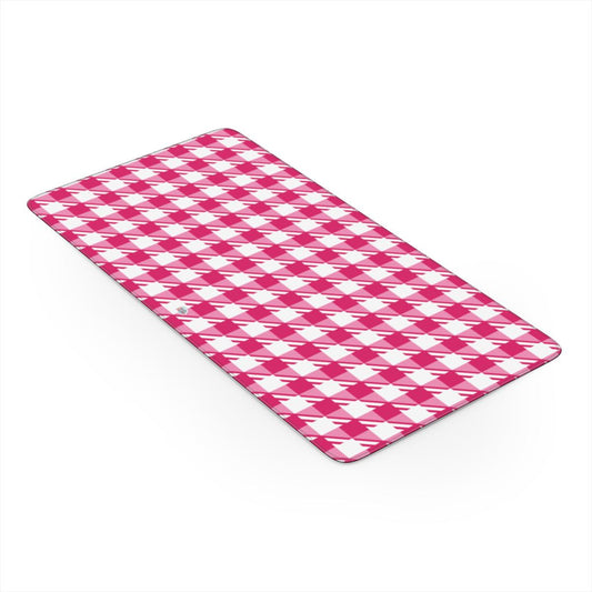 Sous-main de bureau motif néo-carreau Vichy rose, vue trois quarts