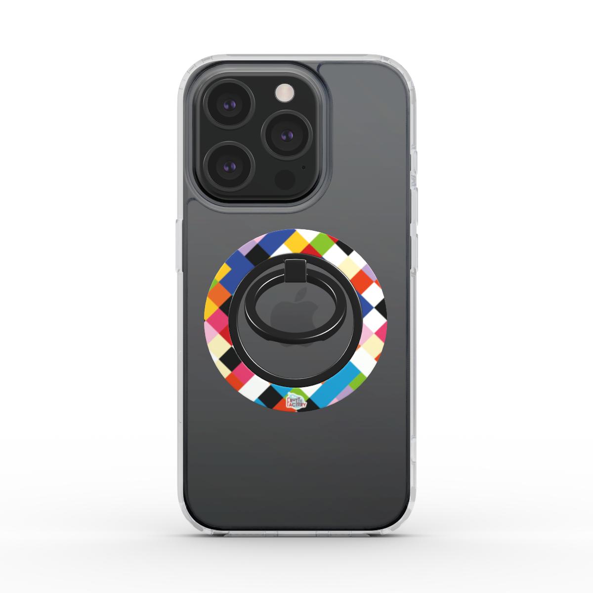 Bague de téléphone magnétique motif arlequin multicolore, vue de face