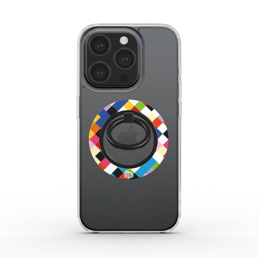 Bague de téléphone magnétique motif arlequin multicolore, vue de face