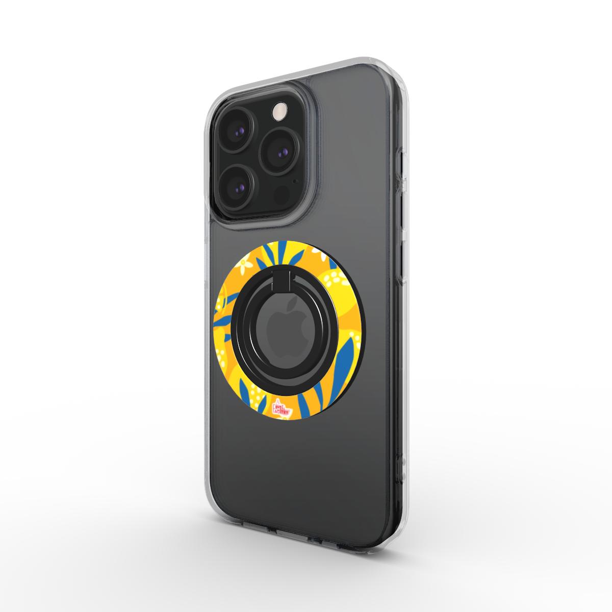 Bague de téléphone magnétique motif citron jaune, vue trois quarts