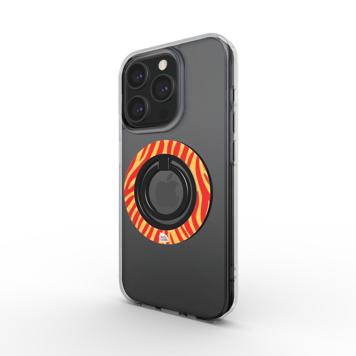 Bague de téléphone magnétique motif zèbre orange, vue trois quarts