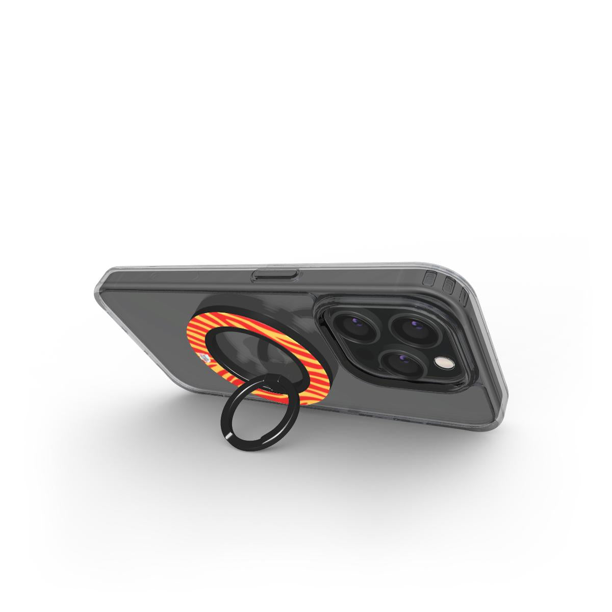 Bague de téléphone magnétique motif zèbre orange, en situation d'usage
