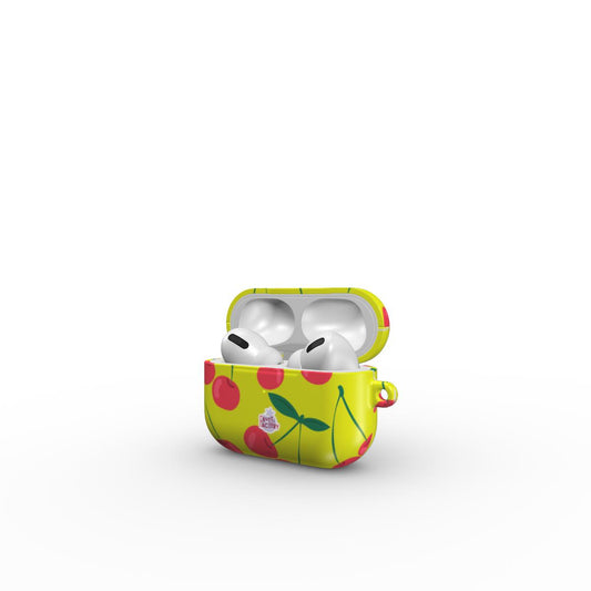 Coque AirPods motif cerise vert, vue ouverte