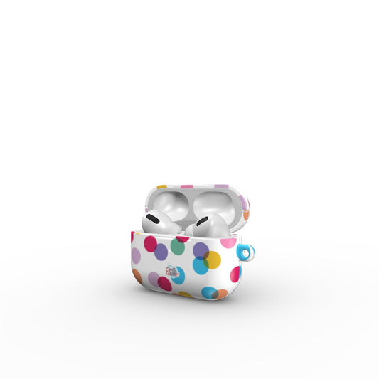 Coque AirPods motif confettis blanc, vue ouverte