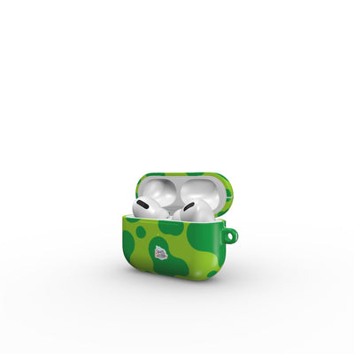 Coque AirPods motif dinosaure vert, vue ouverte