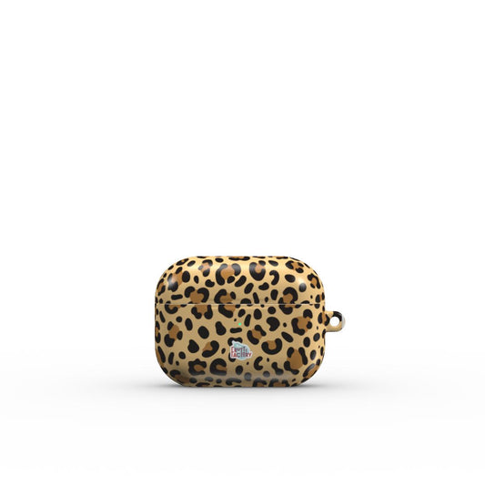Coque AirPods motif léopard brun, vue fermée