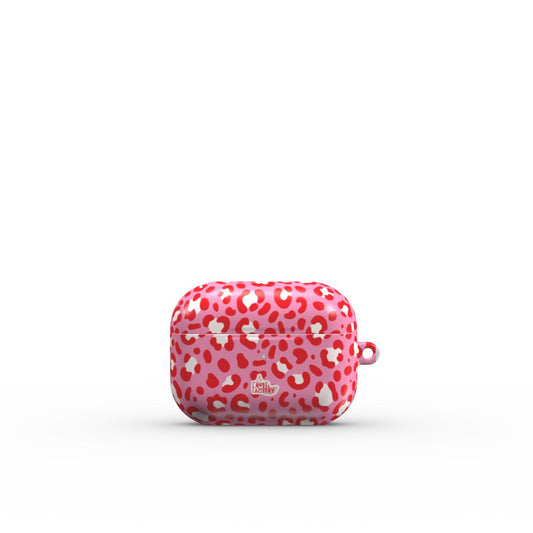 Coque AirPods motif léopard rose, vue fermée