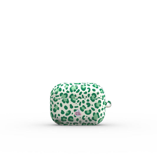 Coque AirPods motif léopard vert, vue fermée