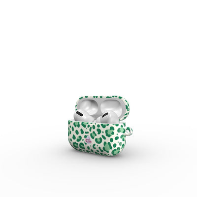 Coque AirPods motif léopard vert, vue ouverte