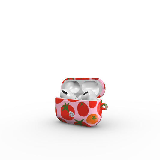 Coque AirPods motif tomate rose, vue ouverte