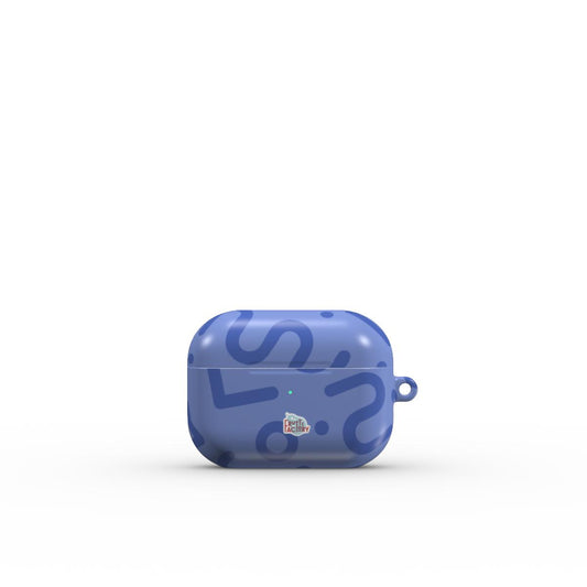 Coque AirPods motif tortillon bleu, vue fermée