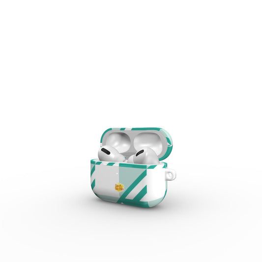 Coque AirPods motif néo-carreau Vichy menthe, vue ouverte