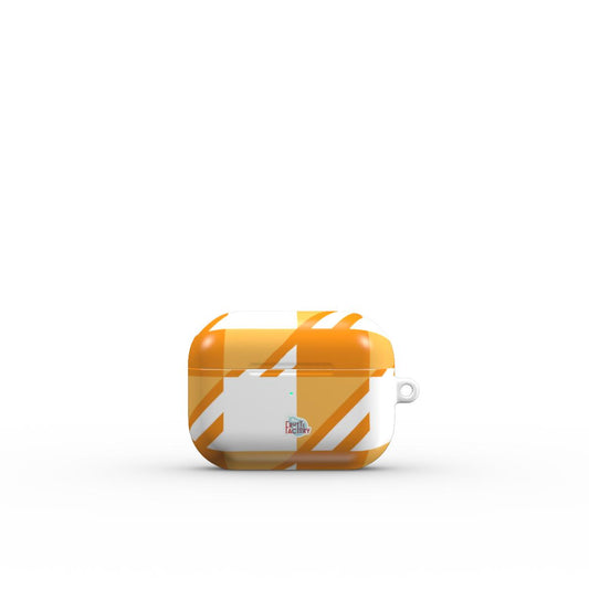 Coque AirPods motif néo-carreau Vichy orange, vue fermée