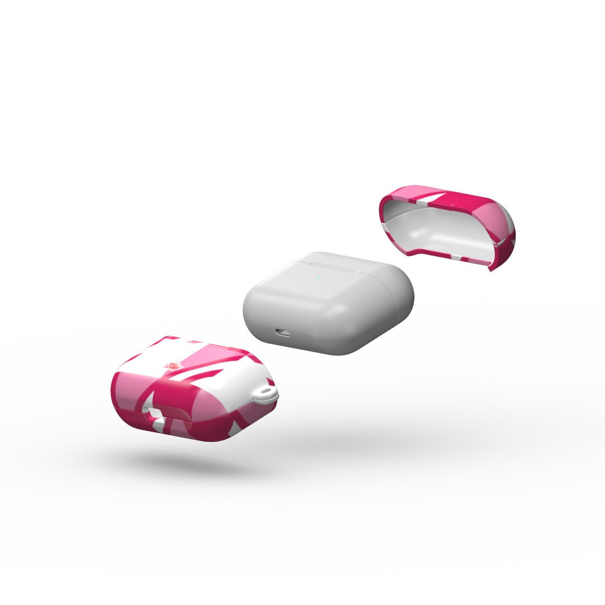 Coque AirPods motif néo-carreau Vichy rose, vue éclatée