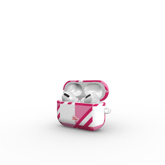 Coque AirPods motif néo-carreau Vichy rose, vue ouverte