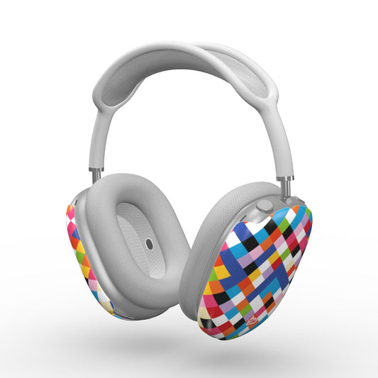 Coque AirPods Max motif arlequin multicolore, vue trois quarts