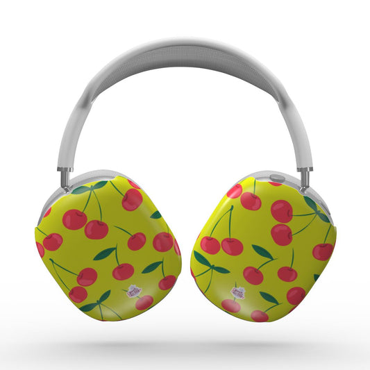 Coque AirPods Max motif cerise vert, vue de face