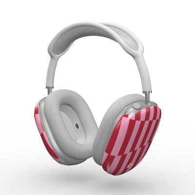 Coque AirPods Max motif géométrique en briques décalées rose, vue trois quarts