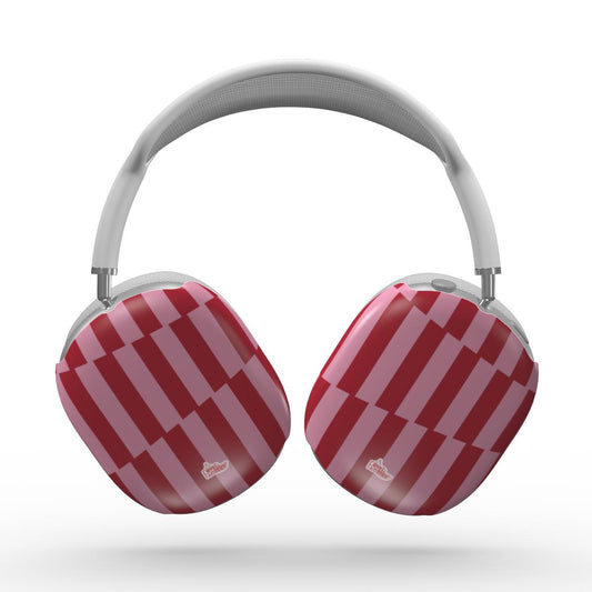 Coque AirPods Max motif géométrique en briques décalées rose, vue de face