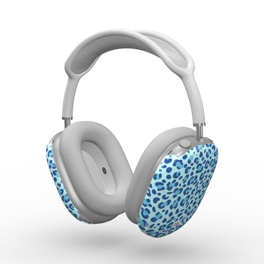 Coque AirPods Max motif léopard bleu, vue trois quarts