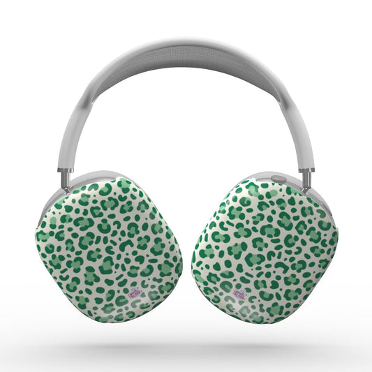 Coque AirPods Max motif léopard vert, vue de face