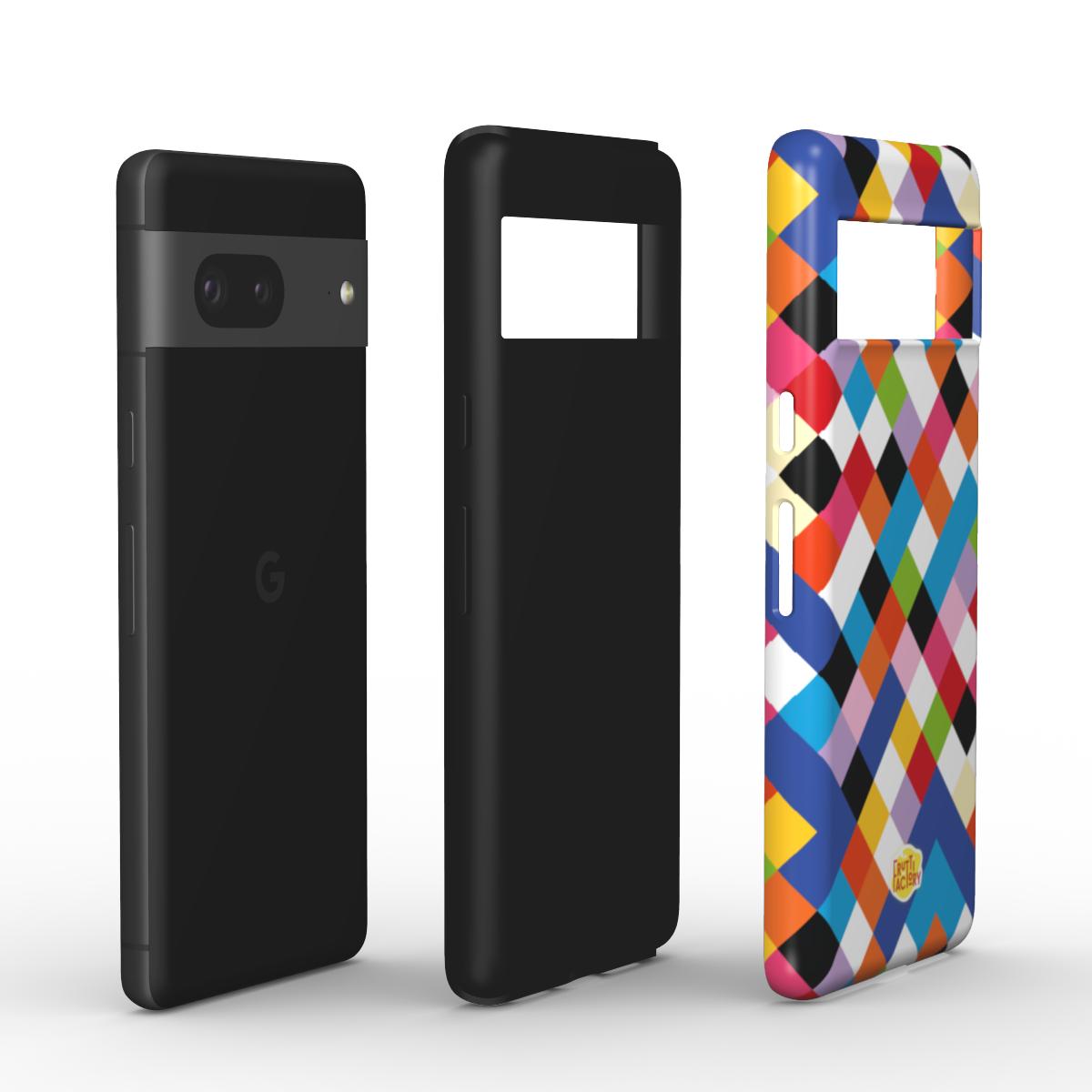 Coque antichoc Google Pixel arlequin multicolore, vue éclatée