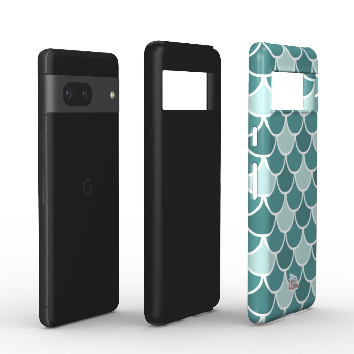 Coque antichoc Google Pixel écailles vert, vue éclatée
