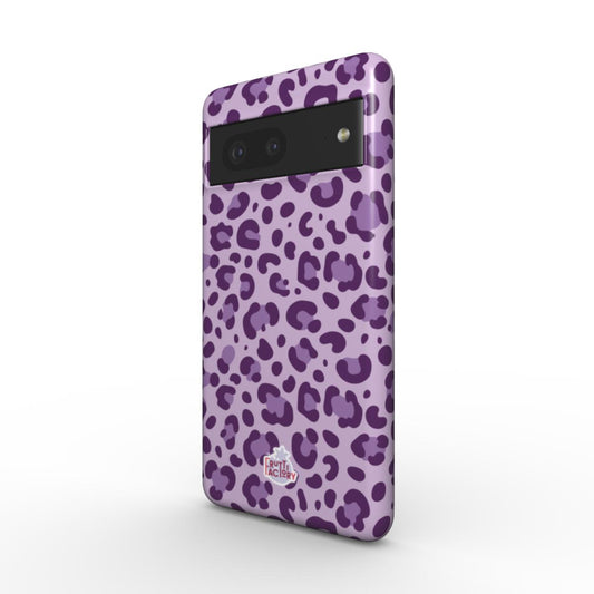 Coque antichoc Google Pixel léopard mauve, vue trois quarts
