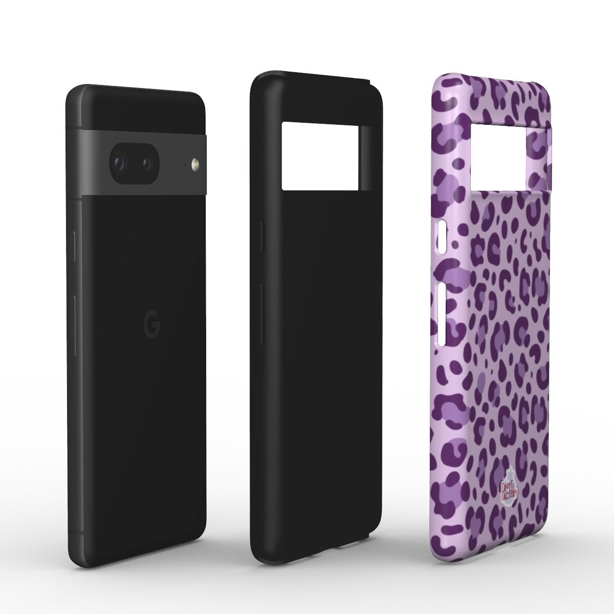 Coque antichoc Google Pixel léopard mauve, vue éclatée