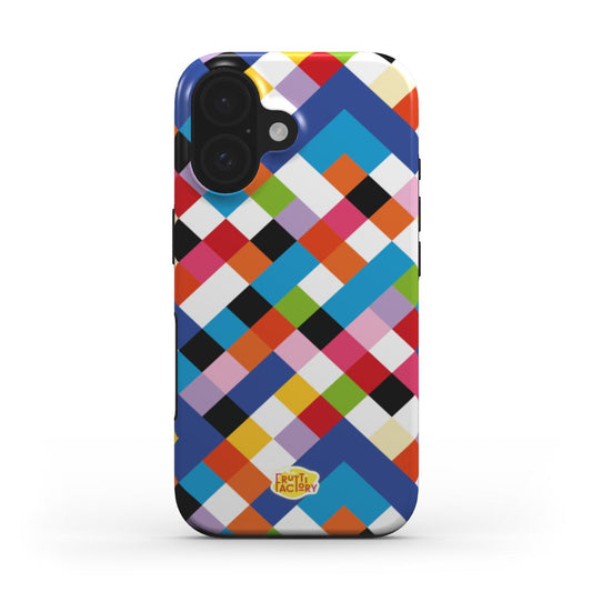 Coque antichoc iPhone arlequin multicolore, vue de face